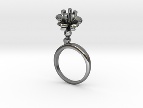 Ring with one small flower of the Cherry in Polished Silver: 5.75 / 50.875