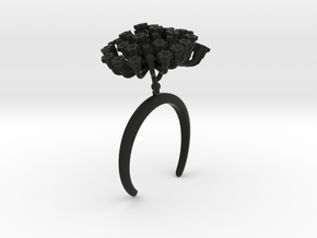 Bracelet with two large flowers of the Fennel L in Black Natural Versatile Plastic: Extra Small