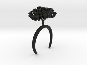 Bracelet with two large flowers of the Fennel L in Black Natural Versatile Plastic: Small