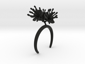 Bracelet with three large flowers of the Peach in Black Natural Versatile Plastic: Small