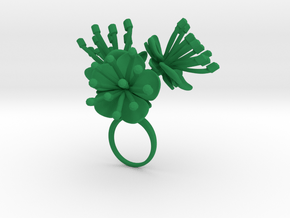 Ring with three large flowers of the Peach in Green Processed Versatile Plastic: 7.25 / 54.625