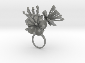 Ring with three large flowers of the Peach in Gray PA12: 7.25 / 54.625