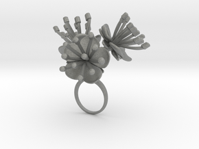 Ring with three large flowers of the Peach in Gray PA12: 8 / 56.75