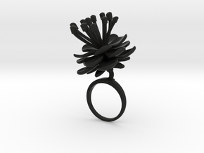 Ring with one large flower of the Peach Inv in Black Natural Versatile Plastic: 7.25 / 54.625
