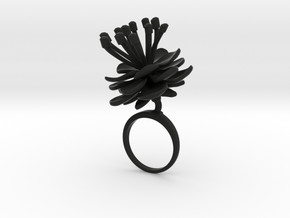 Ring with one large flower of the Peach Inv in Black Natural Versatile Plastic: 7.75 / 55.875