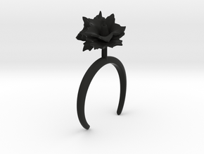 Bracelet with two large flowers in the Potato L in Black Natural Versatile Plastic: Small
