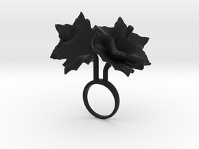 Ring with two large flowers of the Potato in Black Natural Versatile Plastic: 5.75 / 50.875