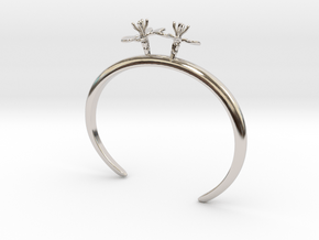 Bracelet with two small flowers  of the Radish in Rhodium Plated Brass: Extra Small