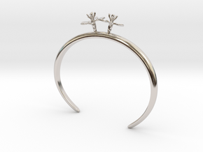 Bracelet with two small flowers  of the Radish in Rhodium Plated Brass: Medium