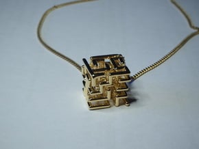 Square Maze Pendant in 14k Gold Plated Brass