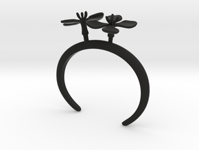 Bracelet with two large flowers of the Radish in Black Natural Versatile Plastic: Small