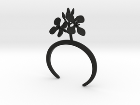 Bracelet with two large flowers of the Radish R in Black Natural Versatile Plastic: Small