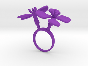 Ring with two large flowers of the Radish in Purple Processed Versatile Plastic: 7.25 / 54.625
