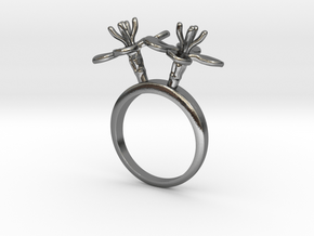 Ring with two small flowers of the Radish in Polished Silver: 5.75 / 50.875