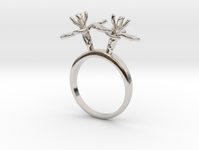 Ring with two small flowers of the Radish in Rhodium Plated Brass: 7.25 / 54.625