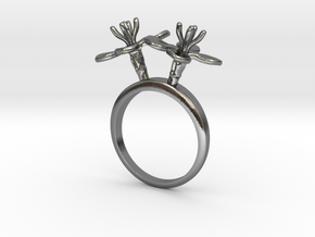 Ring with two small flowers of the Radish in Polished Silver: 7.25 / 54.625