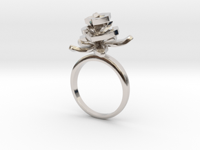 Ring with one small flower of the Rose in Rhodium Plated Brass: 7.25 / 54.625