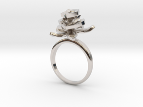 Ring with one small flower of the Rose in Rhodium Plated Brass: 7.75 / 55.875