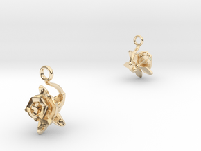 Earrings with one small flower of the Rose in 14k Gold Plated Brass