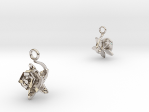 Earrings with one small flower of the Rose in Rhodium Plated Brass