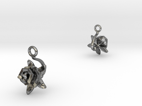 Earrings with one small flower of the Rose in Polished Silver