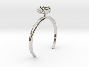 Bracelet with one small open flower of the Tulip in Rhodium Plated Brass: Extra Small