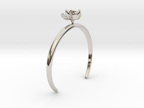 Bracelet with one small open flower of the Tulip in Rhodium Plated Brass: Medium