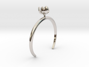 Bracelet with a small halfopen flower of the Tulip in Rhodium Plated Brass: Extra Small