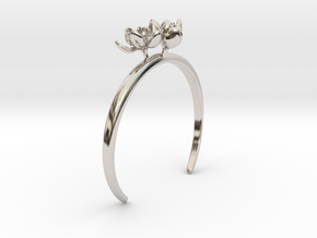 Bracelet with three small flowers of the Tulip in Rhodium Plated Brass: Medium