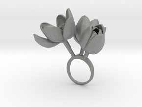 Ring with three large flowers of the Tulip L in Gray PA12: 5.75 / 50.875