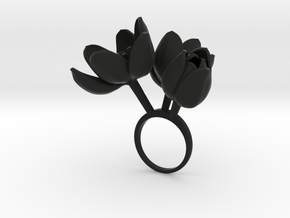 Ring with three large flowers of the Tulip L in Black Natural Versatile Plastic: 7.75 / 55.875