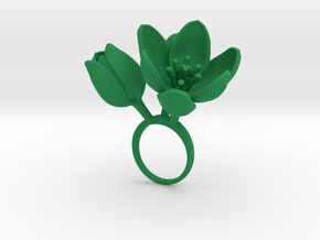 Ring with three large flowers of the Tulip R in Green Processed Versatile Plastic: 7.25 / 54.625