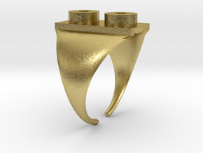 Two Stud Ring / Anillo Placa 2 in Natural Brass