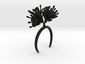 Bracelet with four large flowers of the Cherry in Black Natural Versatile Plastic: Small
