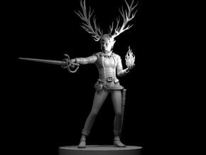 Elf Female Fey Hexblade Warlock w Antlers in Tan Fine Detail Plastic