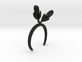Bracelet with two large flowers of the Hyacinth R in Black Natural Versatile Plastic: Extra Small