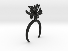 Bracelet with one large flower of the Raspberry in Black Natural Versatile Plastic: Small