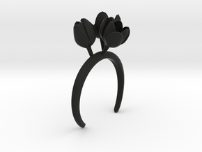 Bracelet with three large flowers of the Tulip L in Black Natural Versatile Plastic: Small