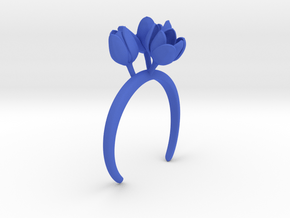 Bracelet with three large flowers of the Tulip L in Blue Processed Versatile Plastic: Medium