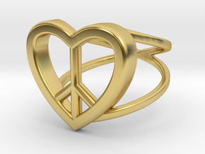 Peace Heart Ring in Polished Brass: 5 / 49