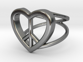 Peace Heart Ring in Polished Silver: 5 / 49
