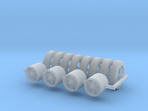 1/50th set of 4 dual tires with Dayton type wheels in Clear Ultra Fine Detail Plastic