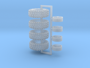 1/87 scale Custom 34" crawler tires and wheels in Clear Ultra Fine Detail Plastic