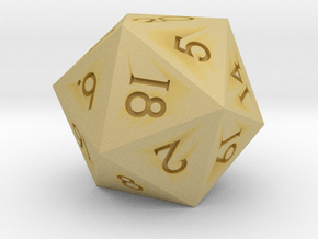 XL d20 - 40mm Sharp Edged 20-sided Die in Tan Fine Detail Plastic