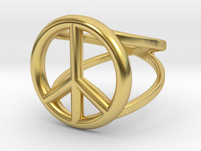 Peace Sign Ring 20 mm Diameter in Polished Brass: 5 / 49