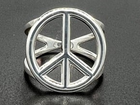 Peace Sign Ring 20 mm Diameter in Polished Silver: 5 / 49