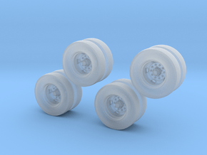 4 HO scale 5-Hole Steel Trailer Dual Wheels/Tires in Clear Ultra Fine Detail Plastic