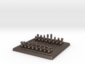 Miniature Unmovable Chess Set in Polished Bronzed-Silver Steel