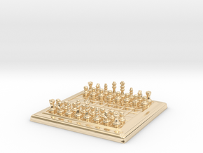 Miniature Unmovable Chess Set in 14k Gold Plated Brass