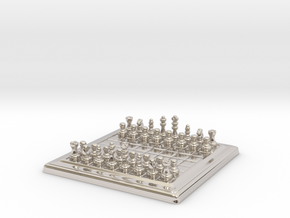 Miniature Unmovable Chess Set in Rhodium Plated Brass